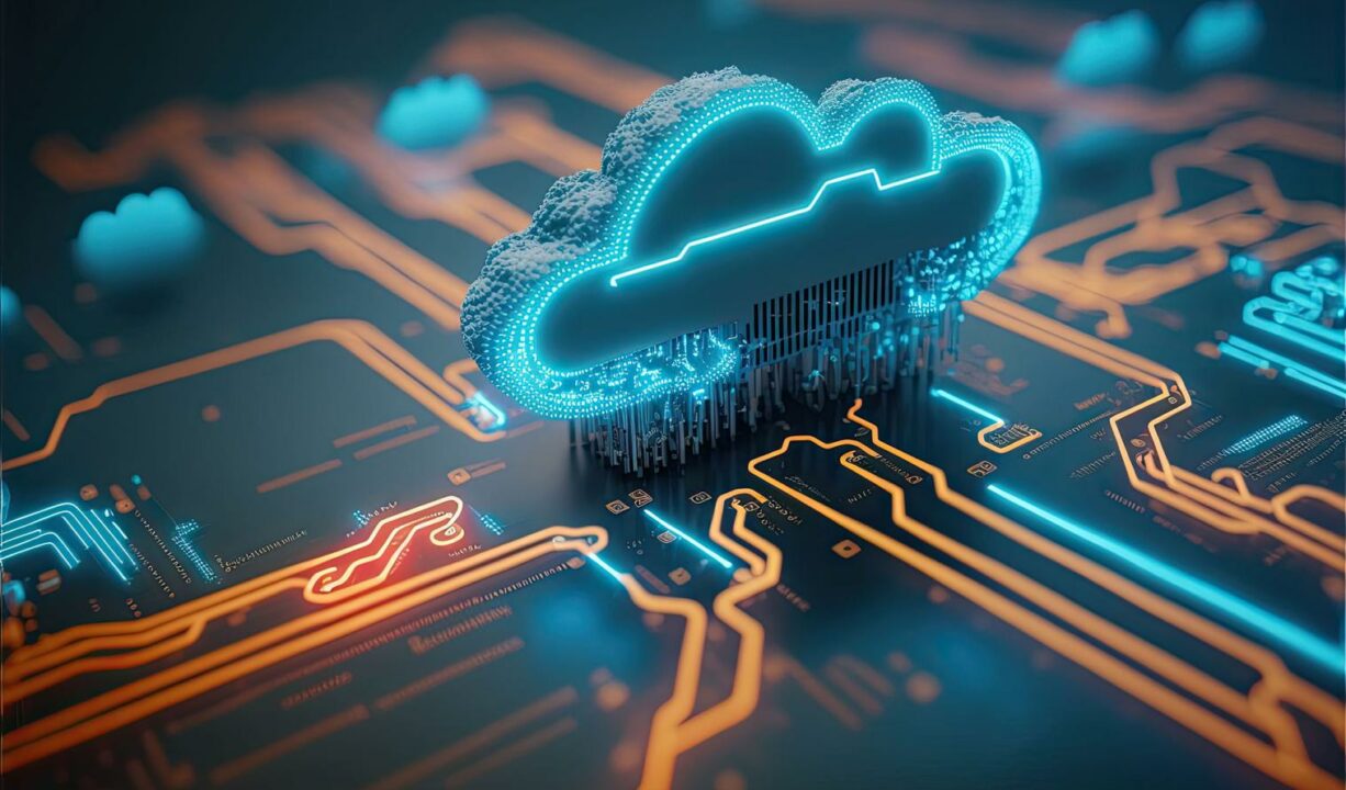 Cloud-Symbol mit Mikrochip und Dateninfrastruktur